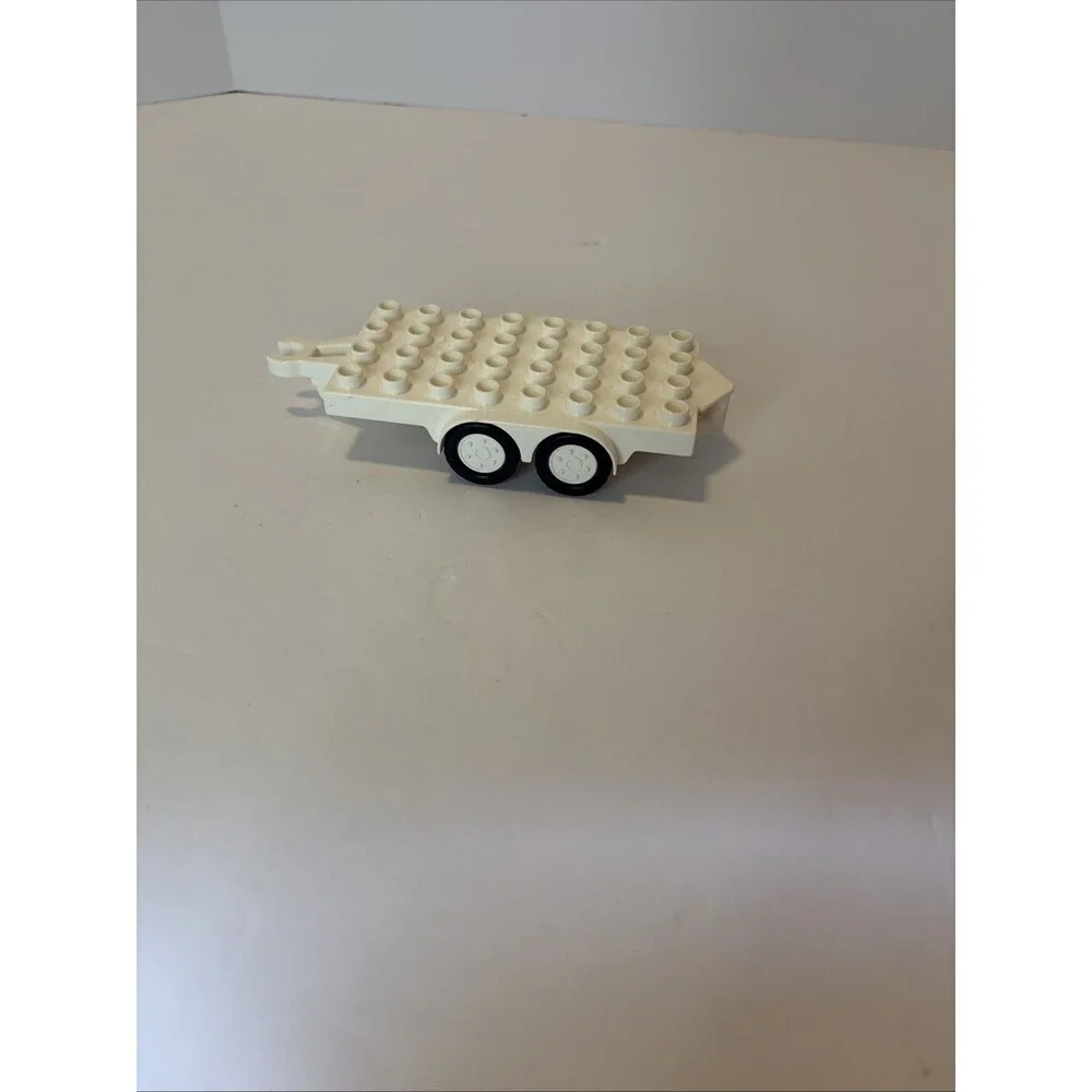 Lego Duplo White Flat Bed Trailer 4X8 For Semi Truck Vehicle Hauling Part Piece